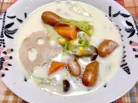 白菜とウィンナーの豆乳スープ
